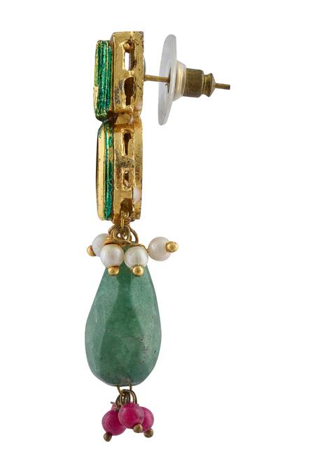 Buy_Kista_Brown Polkis, Emeralds Drop Embellished Choker Set_Online_at_Aza_Fashions