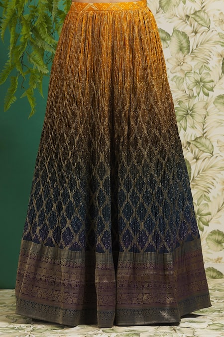 Aariyana Couture_Blue Silk, Chiffon, Net Pearls, Sequins, Banarasi Lehenga Embroidered Blouse Set_at_Aza_Fashions