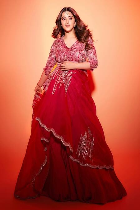 Buy Osaa By Adarsh Pink Organza Diamonds, Embroidery, Cut Work V-neck Dori Top And Lehenga Set Online at Aza Fashions Buy_Osaa By Adarsh_Pink Organza Diamonds, Embroidery, Cut Work V-neck Dori Top And Lehenga Set _Online_at_Aza_Fashions