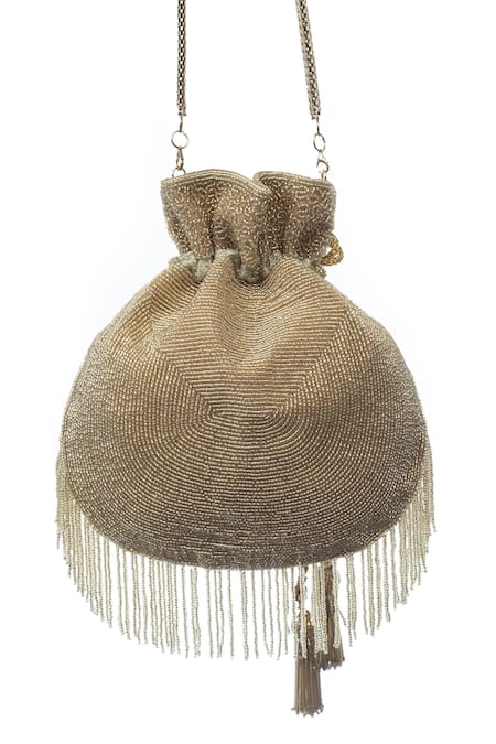 Shop SG Collection By Sonia Gulrajani Gold Embroidered Aster Potli at Aza Fashions Shop_SG Collection By Sonia Gulrajani_Gold Embroidered Aster Potli _at_Aza_Fashions