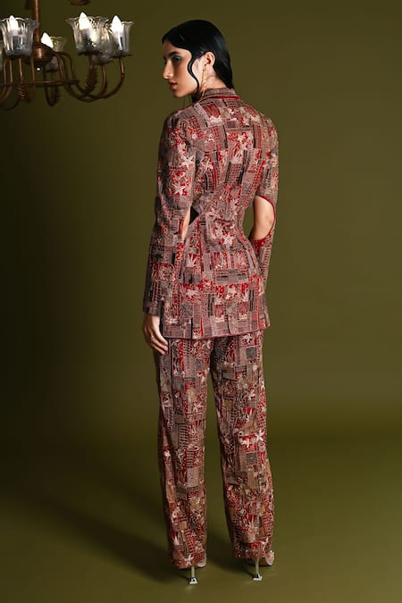 Geisha Designs Azraa Embroidered Marine Pattern Blazer With Pant 
