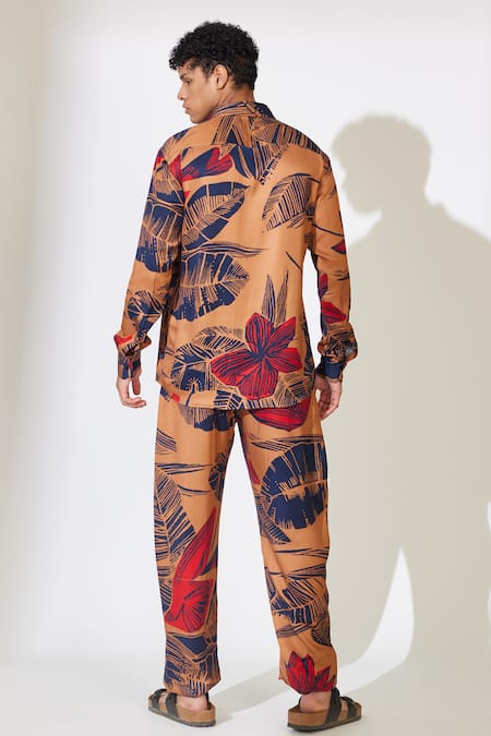 Shop_Koai_Brown Muslin Floral Pattern Casual Shirt _at_Aza_Fashions