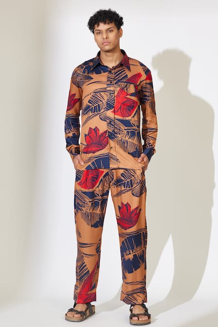 Koai_Brown Muslin Floral Pattern Casual Shirt _Online_at_Aza_Fashions