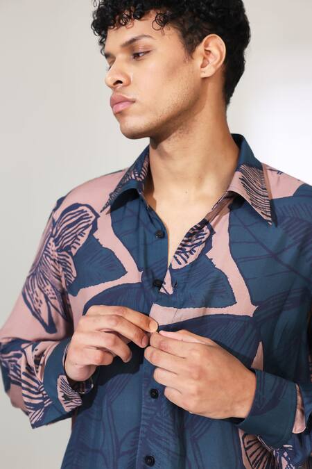 Shop_Koai_Orange Muslin, Cotton, Silk Floral Button Down Shirt _Online_at_Aza_Fashions