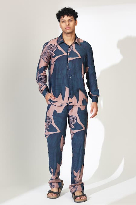Shop Koai Orange Muslin, Cotton, Silk Floral Leaf Pattern Pant at Aza Fashions Shop_Koai_Orange Muslin, Cotton, Silk Floral Leaf Pattern Pant _at_Aza_Fashions