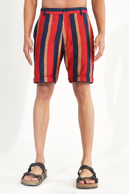 Buy Koai Red Cotton, Silk Striped Shorts Online at Aza Fashions Buy_Koai_Red Cotton, Silk Striped Shorts _Online_at_Aza_Fashions