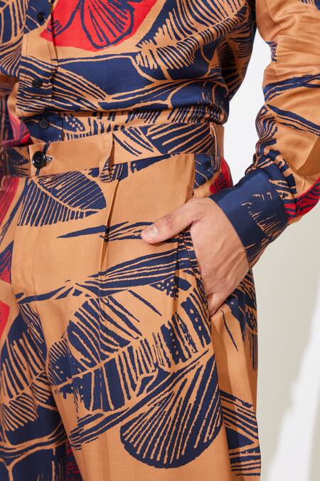 Buy Koai Beige Twill Flower Pattern Pant Online at Aza Fashions Buy_Koai_Beige Twill Flower Pattern Pant _Online_at_Aza_Fashions