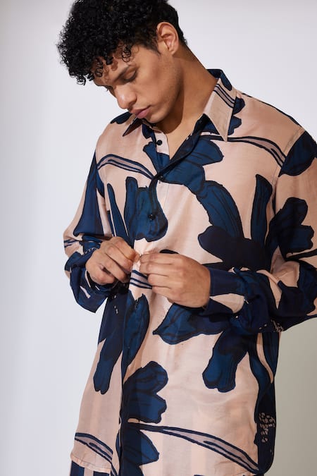 Buy_Koai_Peach Cotton, Silk Embroidery Blossom Pattern Shirt _Online_at_Aza_Fashions