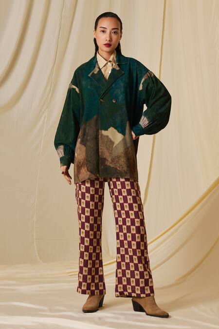 Cord_Multi Color Linen 60s Stamp Checks Print Pant_Online_at_Aza_Fashions