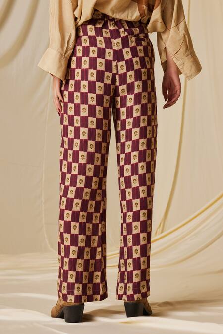 Shop_Cord_Multi Color Linen 60s Stamp Checks Print Pant_Online_at_Aza_Fashions