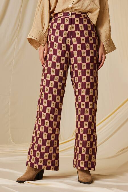 Cord_Multi Color Linen 60s Stamp Checks Print Pant_at_Aza_Fashions