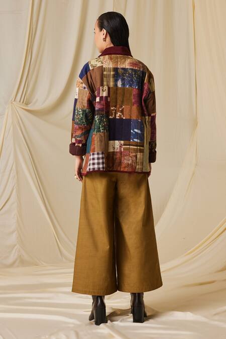 Shop Cord Multi Color Cotton Collared Archive Patchwork Embroidered Jacket at Aza Fashions Shop_Cord_Multi Color Cotton Collared Archive Patchwork Embroidered Jacket_at_Aza_Fashions