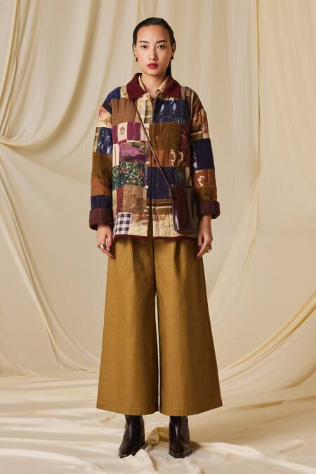 Cord Multi Color Cotton Collared Archive Patchwork Embroidered Jacket Online at Aza Fashions Cord_Multi Color Cotton Collared Archive Patchwork Embroidered Jacket_Online_at_Aza_Fashions