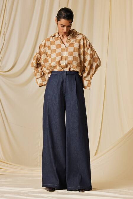 Cord Blue Denim Plain Lounge Flared Pant 