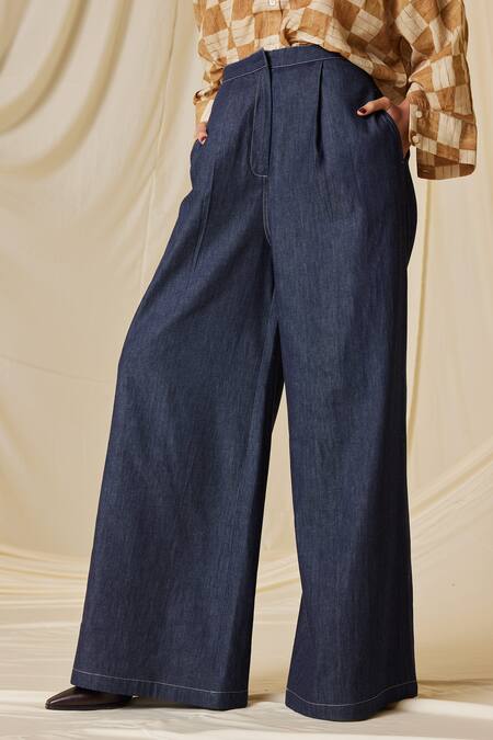 Cord_Blue Denim Lounge Flared Pant_Online_at_Aza_Fashions
