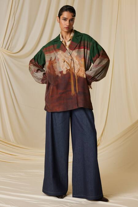 Shop_Cord_Blue Denim Lounge Flared Pant_Online_at_Aza_Fashions