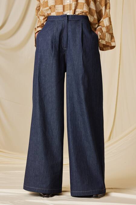 Cord_Blue Denim Lounge Flared Pant_at_Aza_Fashions