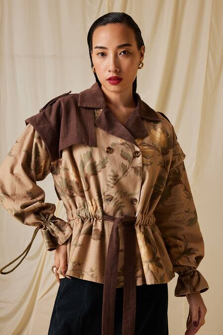 Cord_Multi Color Corduroy Embroidery Collared Zoey Floral Print Jacket_at_Aza_Fashions