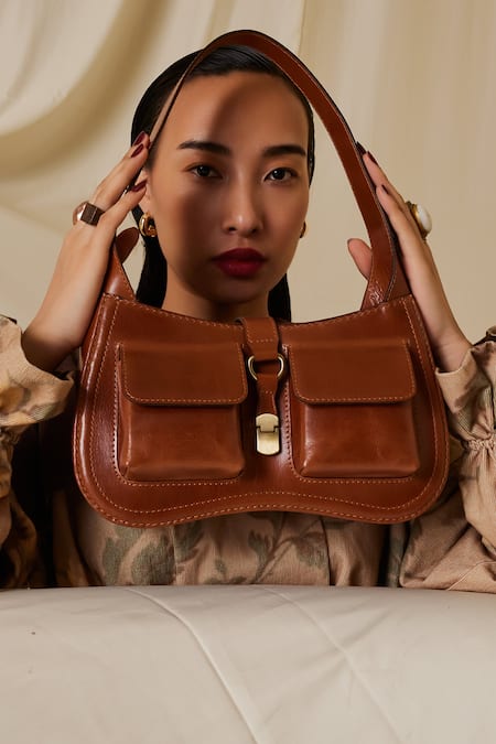 Buy_Cord_Brown Monique Leather Shoulder Bag_Online_at_Aza_Fashions