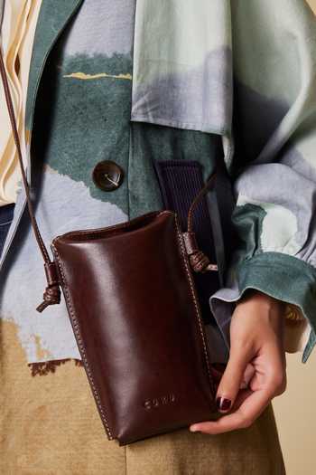 Cord Brown Rectangle Leather Phone Sling Bag Online at Aza Fashions Cord_Brown Rectangle Leather Phone Sling Bag_Online_at_Aza_Fashions