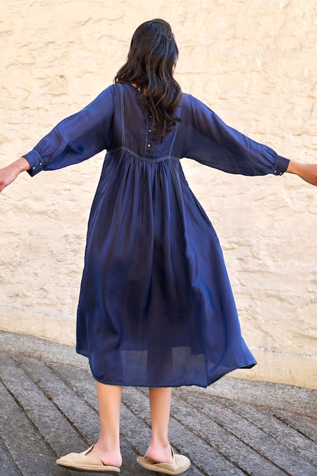 Shop Ayaka Blue Cotton, Viscose Embroidery Round Neck Linda Bodice Dress at Aza Fashions Shop_Ayaka_Blue Cotton, Viscose Embroidery Round Neck Linda Bodice Dress _at_Aza_Fashions