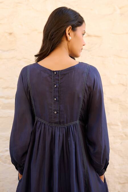 Ayaka Blue Cotton, Viscose Embroidery Round Neck Linda Bodice Dress at Aza Fashions Ayaka_Blue Cotton, Viscose Embroidery Round Neck Linda Bodice Dress _at_Aza_Fashions