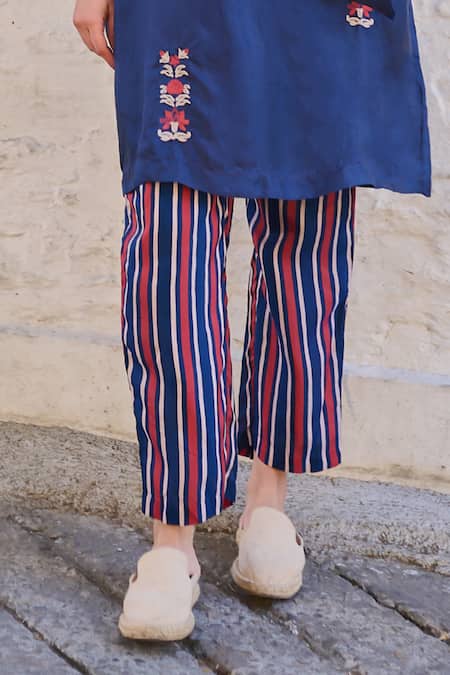 Ayaka Blue Cotton, Viscose Embroidery Collared Pony Tunic Online at Aza Fashions Ayaka_Blue Cotton, Viscose Embroidery Collared Pony Tunic _Online_at_Aza_Fashions