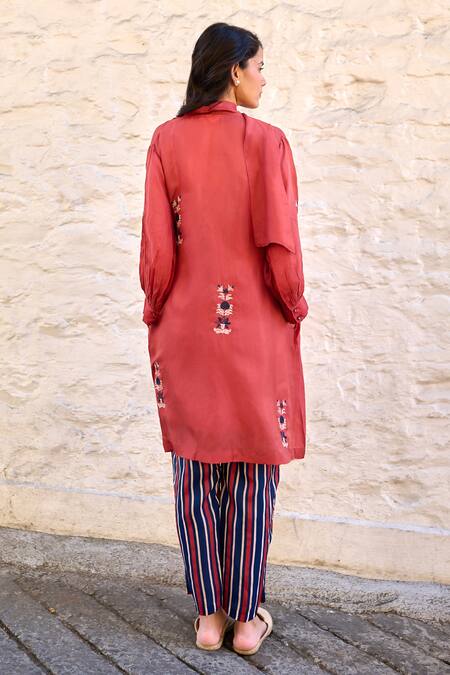 Shop Ayaka Red Cotton, Viscose Embroidery Pony Floral Tunic at Aza Fashions Shop_Ayaka_Red Cotton, Viscose Embroidery Pony Floral Tunic _at_Aza_Fashions
