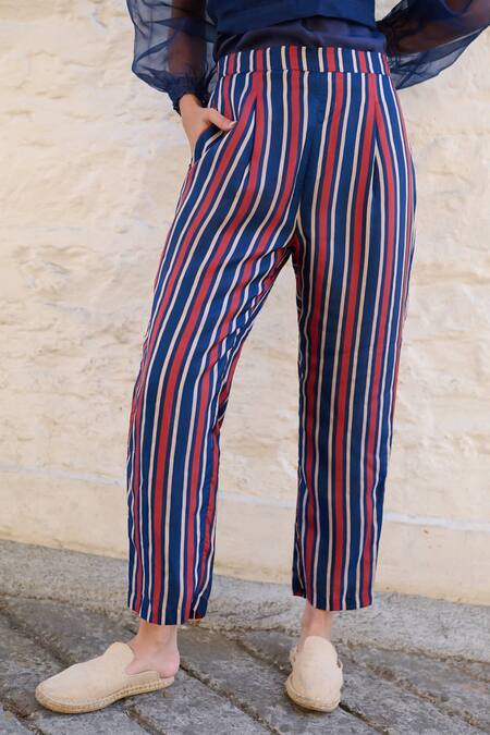 Ayaka_Blue Viscose Tabby Stripe Carly Pattern Pant _Online_at_Aza_Fashions