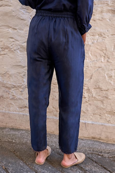 Shop Ayaka Blue Viscose Carly Solid Pant at Aza Fashions Shop_Ayaka_Blue Viscose Carly Solid Pant _at_Aza_Fashions