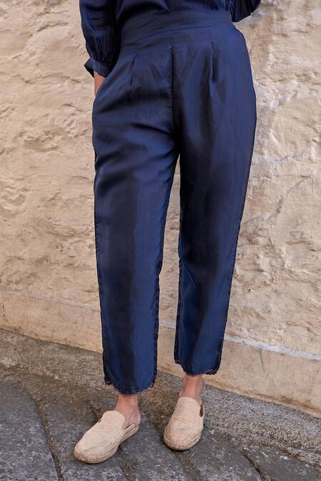 Ayaka Blue Viscose Carly Solid Pant Online at Aza Fashions Ayaka_Blue Viscose Carly Solid Pant _Online_at_Aza_Fashions