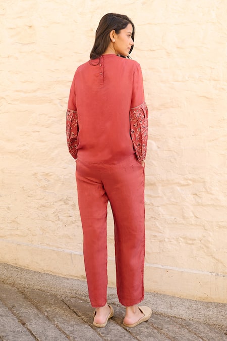 Shop Ayaka Red Viscose Carly Solid Straight Pant at Aza Fashions Shop_Ayaka_Red Viscose Carly Solid Straight Pant _at_Aza_Fashions