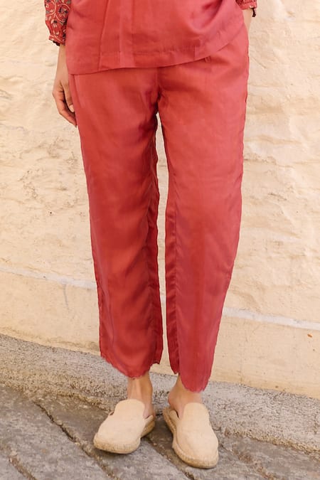 Ayaka Red Viscose Carly Solid Straight Pant Online at Aza Fashions Ayaka_Red Viscose Carly Solid Straight Pant _Online_at_Aza_Fashions