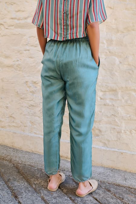 Shop Ayaka Blue Viscose Carly Straight Solid Pant at Aza Fashions Shop_Ayaka_Blue Viscose Carly Straight Solid Pant _at_Aza_Fashions