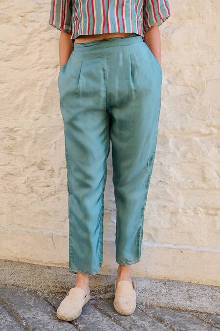 Ayaka Blue Viscose Carly Straight Solid Pant Online at Aza Fashions Ayaka_Blue Viscose Carly Straight Solid Pant _Online_at_Aza_Fashions
