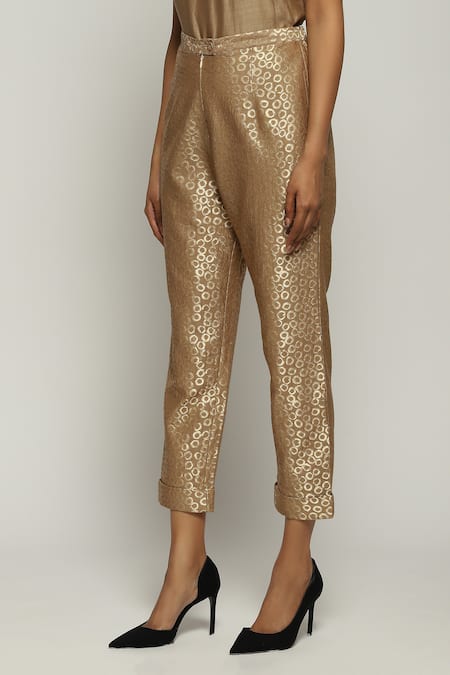 Buy Abraham And Thakore Gold Brocade Embroidery Pattern Straight Pant Online at Aza Fashions Buy_Abraham And Thakore_Gold Brocade Embroidery Pattern Straight Pant_Online_at_Aza_Fashions