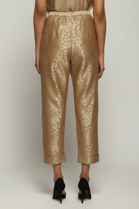 Abraham And Thakore Gold Brocade Embroidery Pattern Straight Pant at Aza Fashions Abraham And Thakore_Gold Brocade Embroidery Pattern Straight Pant_at_Aza_Fashions
