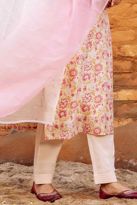 Buy Missprint Beige Chanderi, Cotton, Kota Doria Sequins, Farah Printed Kurta Pant Set Online at Aza Fashions Buy_Missprint_Beige Chanderi, Cotton, Kota Doria Sequins, Farah Printed Kurta Pant Set _Online_at_Aza_Fashions