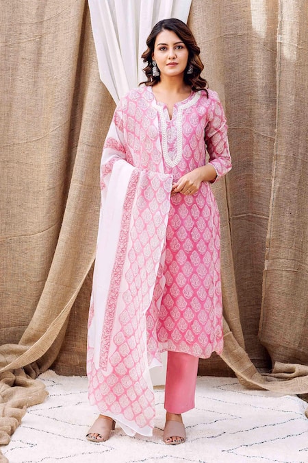 Missprint Hand Block Print Kurta Pant Set 