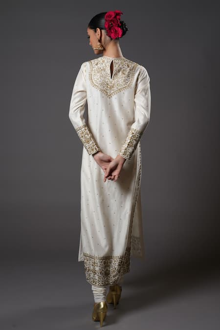 Buy_Rohit Bal_Ivory Silk, Voile, Embroidery, Sequins, Vintage Kurta Set _Online_at_Aza_Fashions