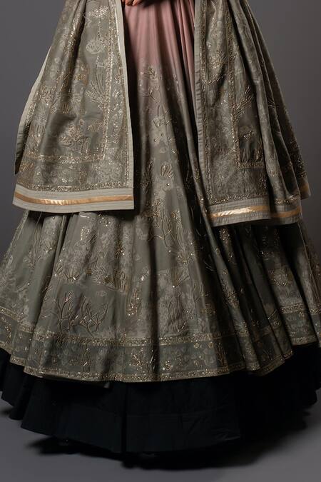 Rohit Bal_Purple Silk, Voile, Embroidery, Ocean Print Ombre Anarkali Set _Online_at_Aza_Fashions