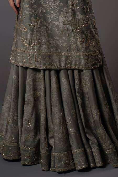 Rohit Bal_Purple Chanderi Silk, Voile Embroidery, Ocean Print Ombre Kurta Sharara Set _Online_at_Aza_Fashions