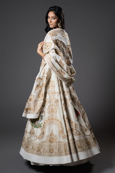 Shop_Rohit Bal_Ivory Chanderi Silk, Voile Zari, Vintage Garden Resham Embroidered Anarkali Set _at_Aza_Fashions