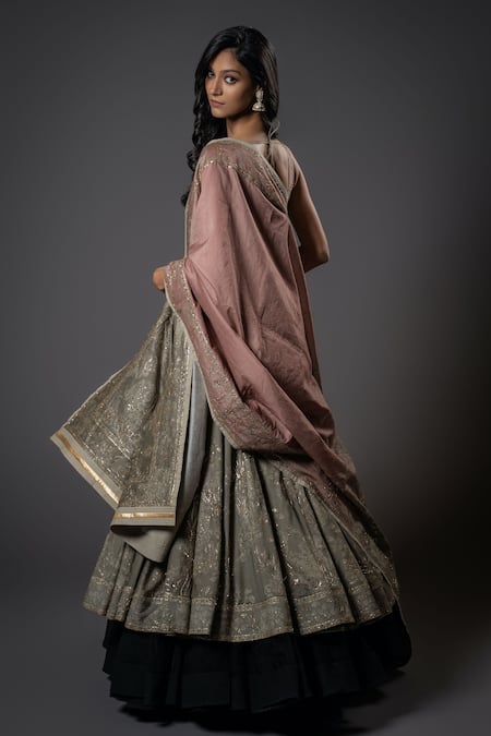 Shop_Rohit Bal_Pink Silk, Voile, Cotton, Spring Blossom Anarkali Set _at_Aza_Fashions
