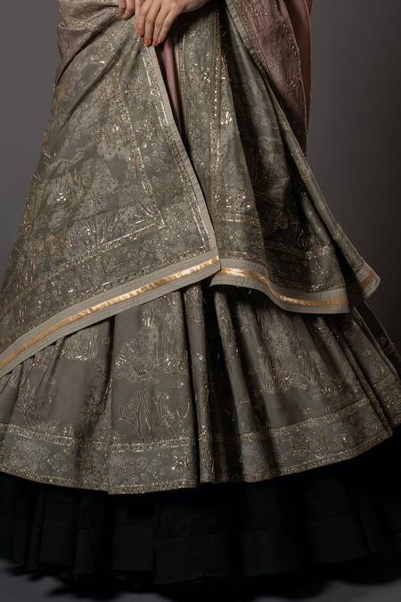 Rohit Bal_Pink Silk, Voile, Cotton, Spring Blossom Anarkali Set _Online_at_Aza_Fashions