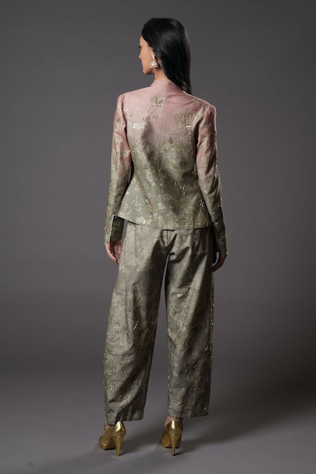 Shop_Rohit Bal_Purple Chanderi Silk, Voile Sequins, Embroidery Ombre Jacket Pant Set _at_Aza_Fashions