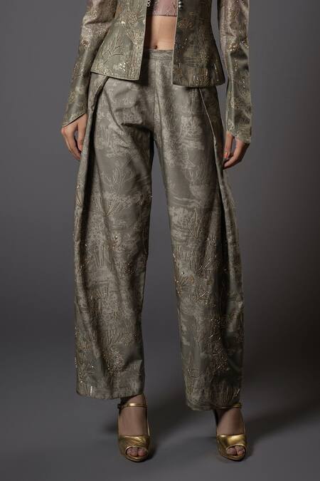 Buy_Rohit Bal_Purple Chanderi Silk, Voile Sequins, Embroidery Ombre Jacket Pant Set _Online_at_Aza_Fashions