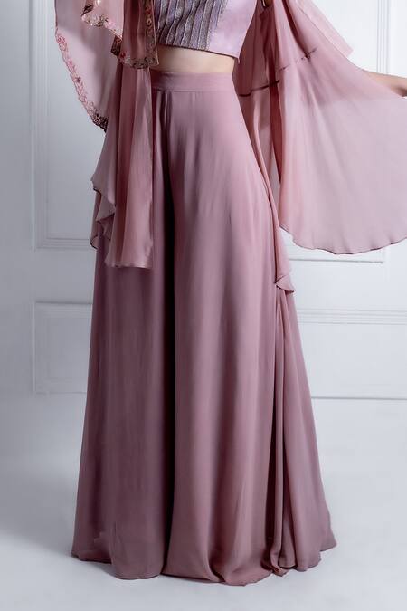 Buy_Radhika & Raghav_Purple Georgette Embroidery Thread Cape Open Mia Floral Sharara Set _Online_at_Aza_Fashions