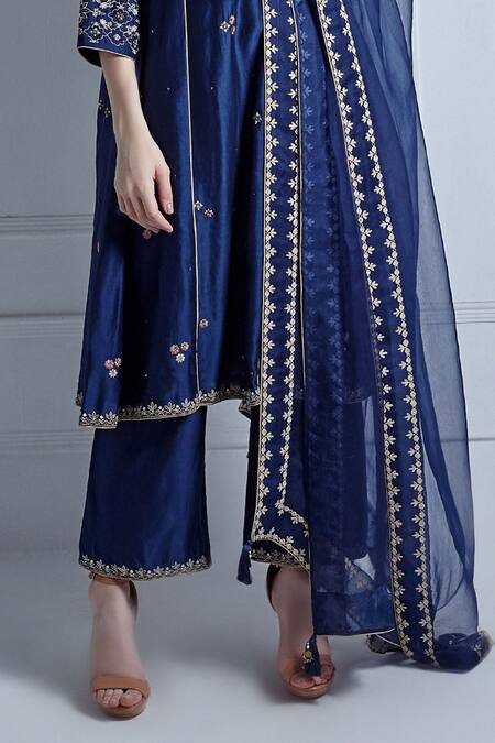 Shop_Radhika & Raghav_Blue Silk Chanderi Embroidery Persian Medina Fleur Anarkali Set _Online_at_Aza_Fashions