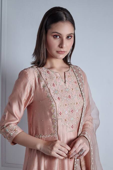 Radhika & Raghav_Pink Silk, Chanderi, Organza Embroidery, Medina French Fleur Anarkali Set_Online_at_Aza_Fashions